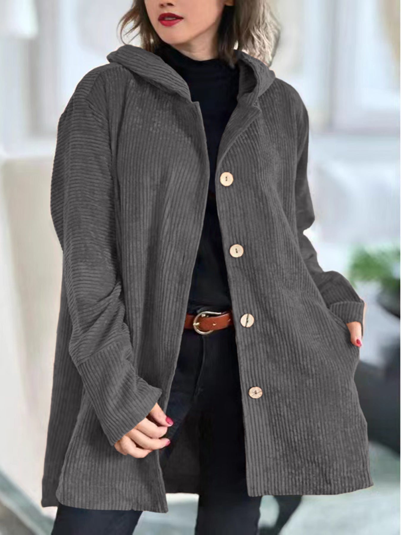 Corduroy Casual Hooded Jacket