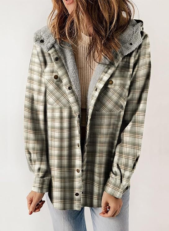 Women's Autumn/Winter Plaid Jacket Long Sleeve Buckle Hooded Jacket Warm Coat