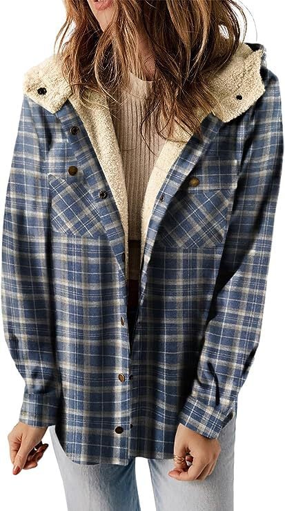 Women's Autumn/Winter Plaid Jacket Long Sleeve Buckle Hooded Jacket Warm Coat