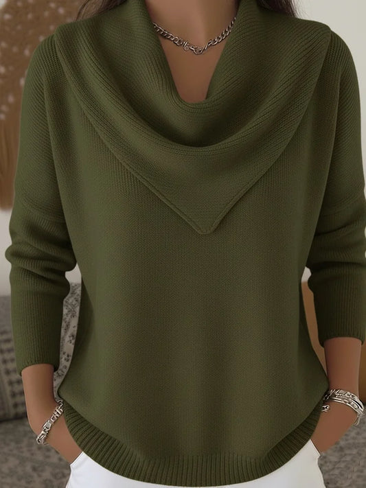 2025 Elegant Retro Soft Triangle Neck Solid Color Sweater Top