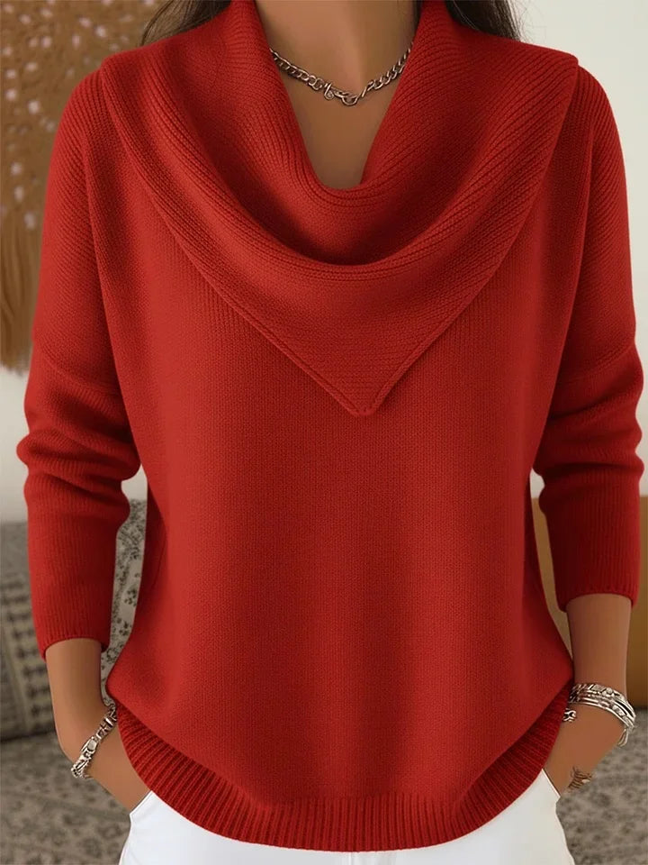 2025 Elegant Retro Soft Triangle Neck Solid Color Sweater Top