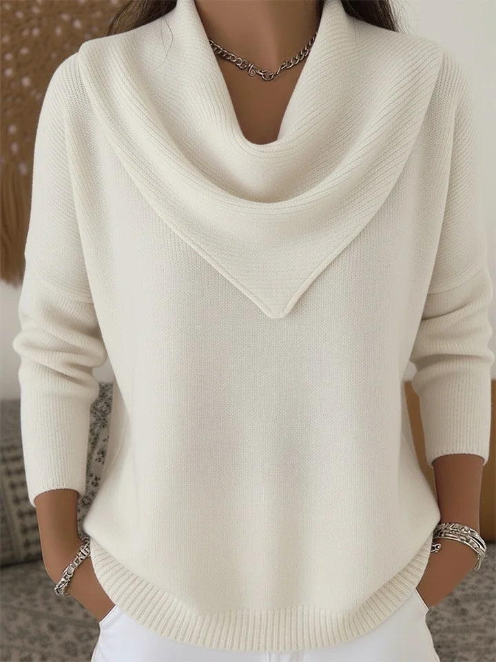 2025 Elegant Retro Soft Triangle Neck Solid Color Sweater Top