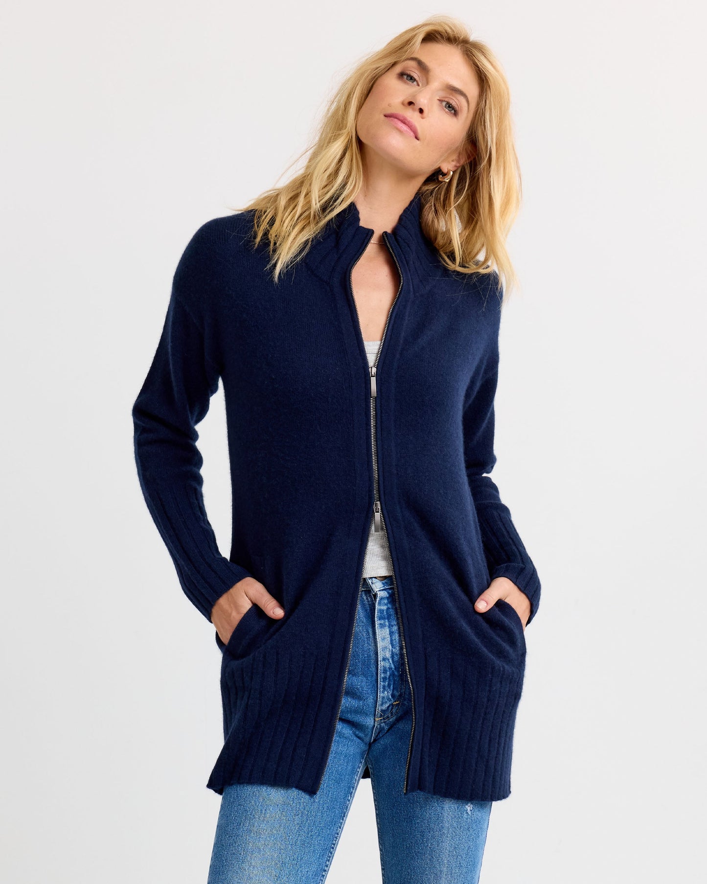 Cashmere Zip Up Cardigan