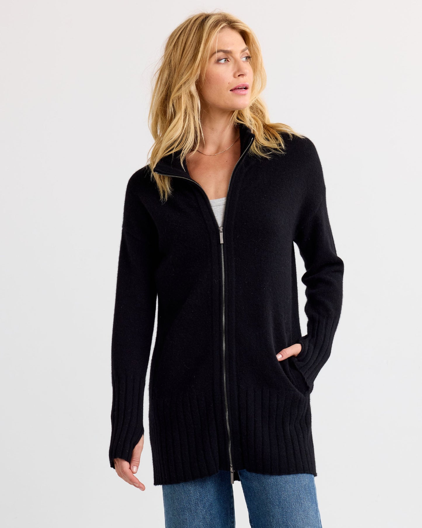 Cashmere Zip Up Cardigan