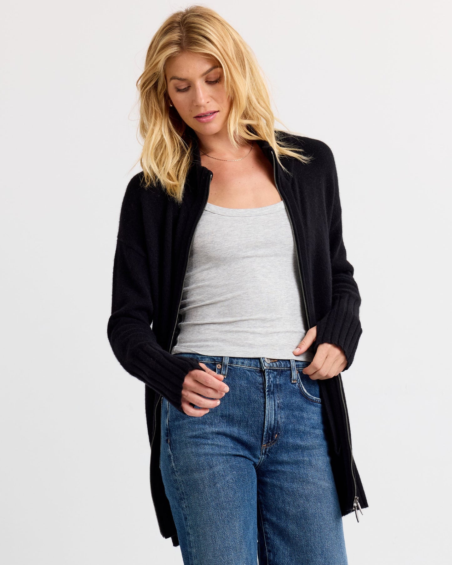 Cashmere Zip Up Cardigan