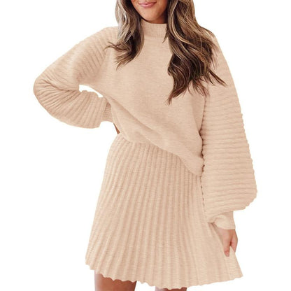Imily Bela Women's 2 Piece Outfits 2025 Long Sleeve Mock Neck Ribbed Sweaters And Mini Skirt Two Piece Sets