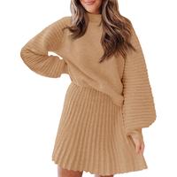 Imily Bela Women's 2 Piece Outfits 2025 Long Sleeve Mock Neck Ribbed Sweaters And Mini Skirt Two Piece Sets