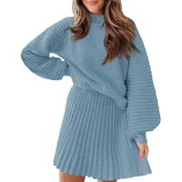 Imily Bela Women's 2 Piece Outfits 2025 Long Sleeve Mock Neck Ribbed Sweaters And Mini Skirt Two Piece Sets