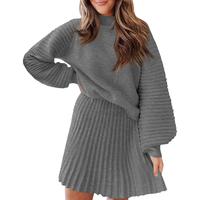 Imily Bela Women's 2 Piece Outfits 2025 Long Sleeve Mock Neck Ribbed Sweaters And Mini Skirt Two Piece Sets