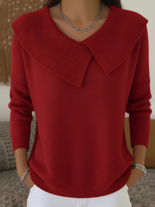 Women's Retro Soft Round Neck Solid Color Sweater