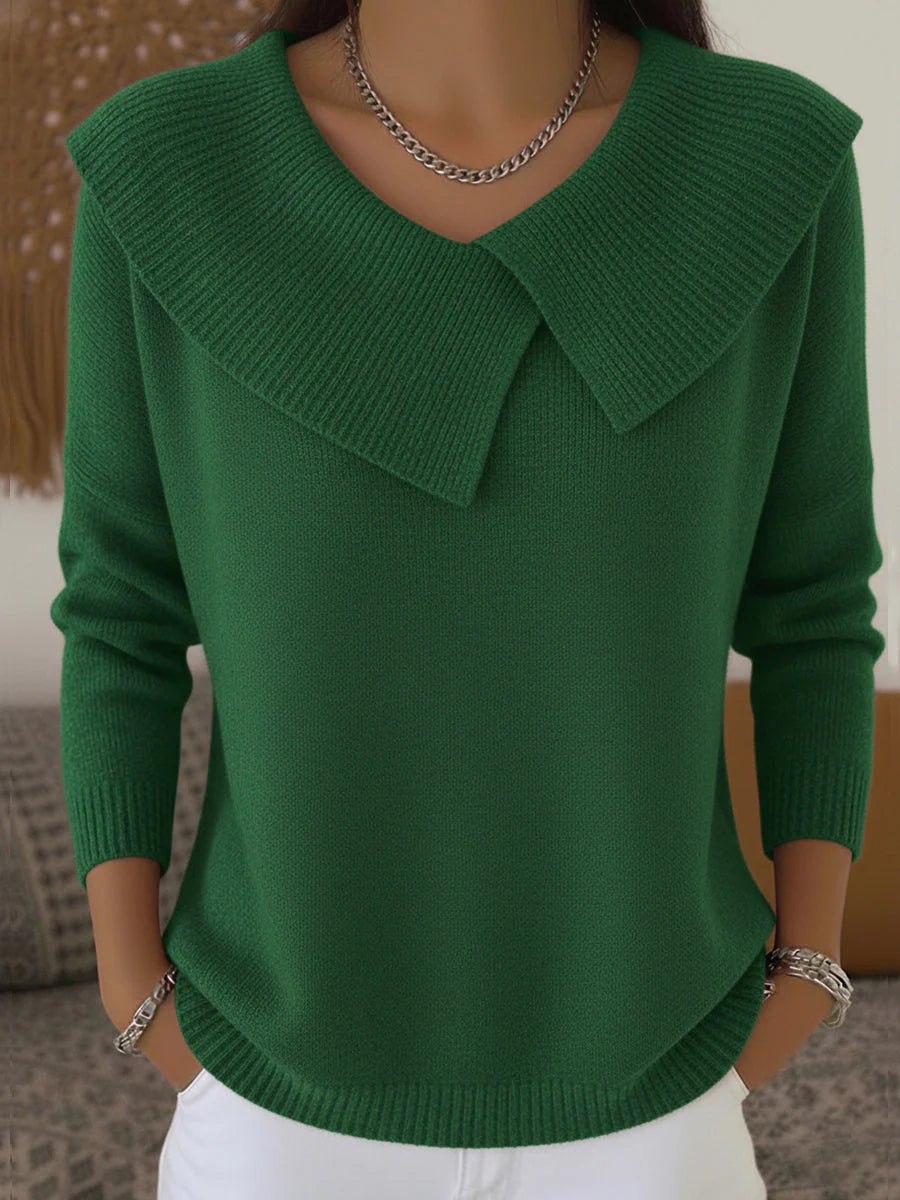 Women's Retro Soft Round Neck Solid Color Sweater