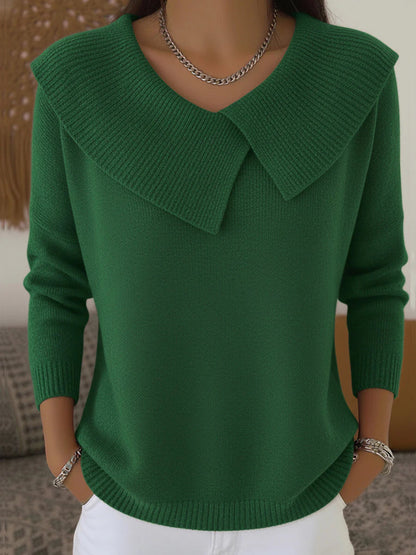Women's Retro Soft Round Neck Solid Color Sweater