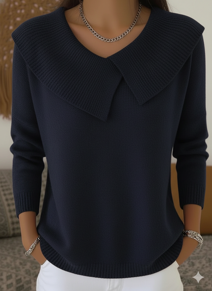 Women's Retro Soft Round Neck Solid Color Sweater