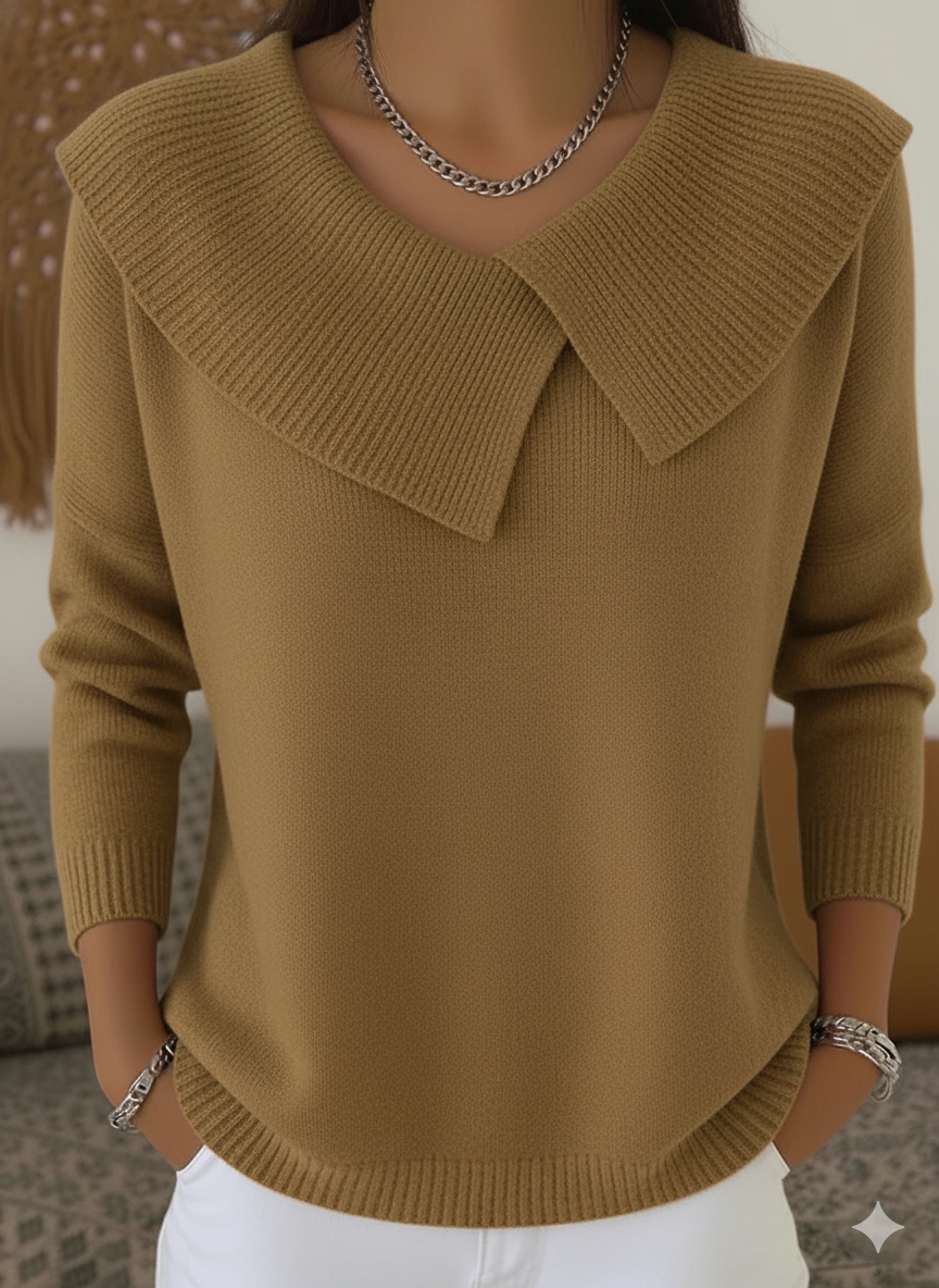 Women's Retro Soft Round Neck Solid Color Sweater