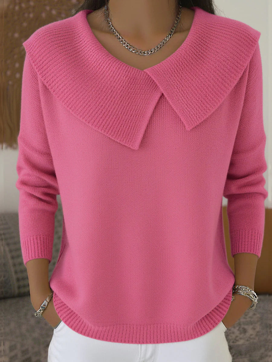 Women's Retro Soft Round Neck Solid Color Sweater
