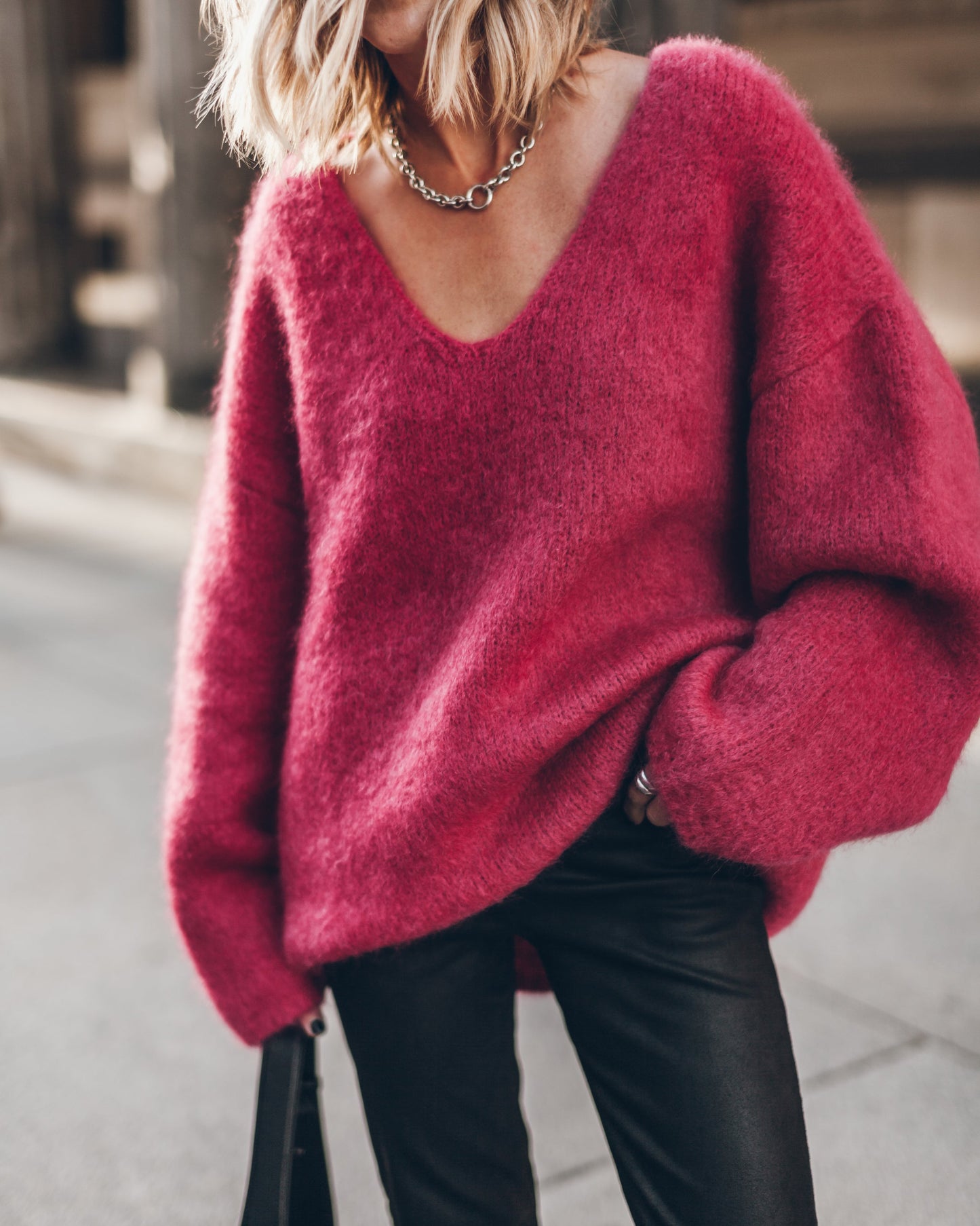 Deep V Mohair Knitted Sweater