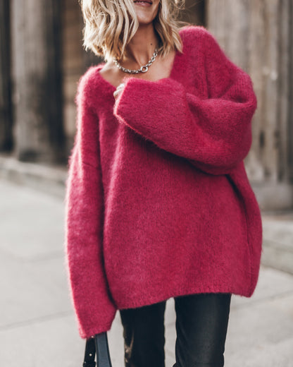 Deep V Mohair Knitted Sweater