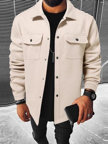 Men's Button Front Pocket Jacket Coats, Casual Collared Long Sleeve Outerwear for Fall & Winter