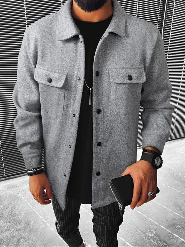 Men's Button Front Pocket Jacket Coats, Casual Collared Long Sleeve Outerwear for Fall & Winter