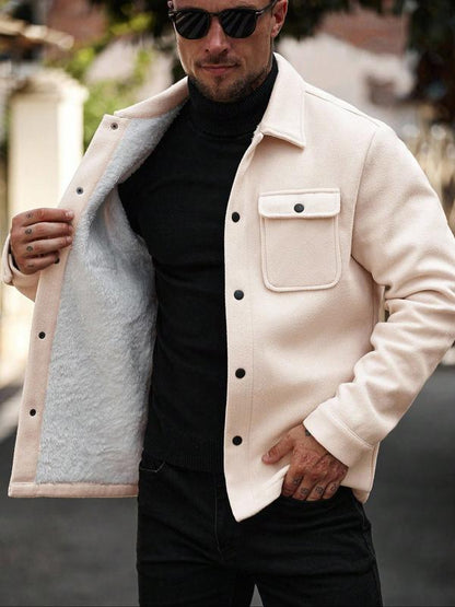Men's Button Front Pocket Jacket Coats, Casual Collared Long Sleeve Outerwear for Fall & Winter