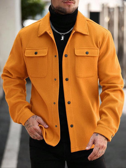 Men's Button Front Pocket Jacket Coats, Casual Collared Long Sleeve Outerwear for Fall & Winter