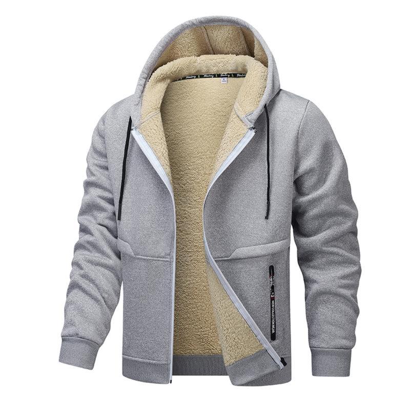 Winter men's casual plus plush thick hooded jacket jacket, warm and windproof Men's Fleece Lined Hooded Jacket