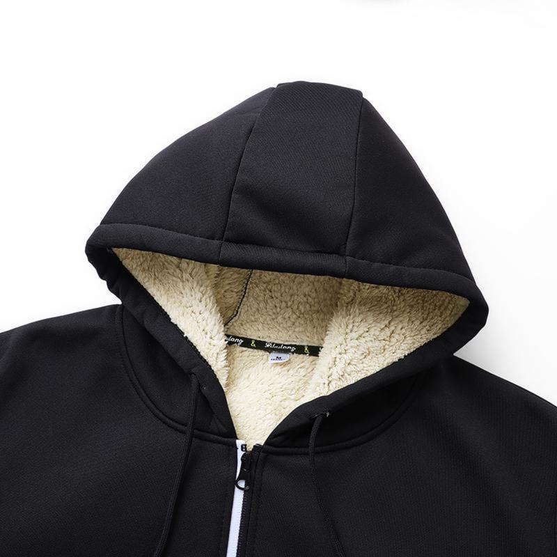 Winter men's casual plus plush thick hooded jacket jacket, warm and windproof Men's Fleece Lined Hooded Jacket