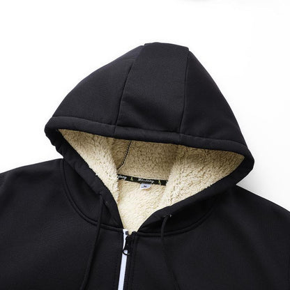 Winter men's casual plus plush thick hooded jacket jacket, warm and windproof Men's Fleece Lined Hooded Jacket