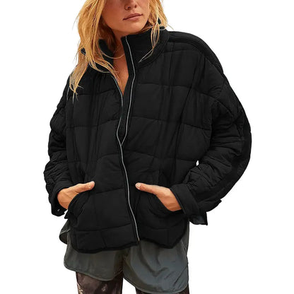 SCUSTY Women's Quilted Puffer Jacket Long Sleeve Zip Up Oversized Lightweight Padded Down Coat Outerwear
