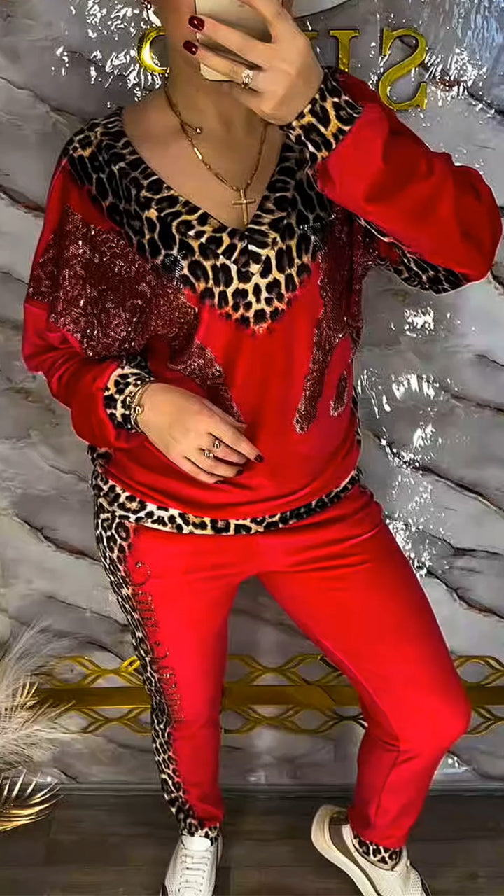 V-neck leopard print suit - MYSTERYBOXS