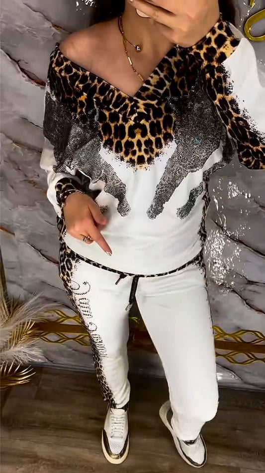 V-neck leopard print suit - MYSTERYBOXS