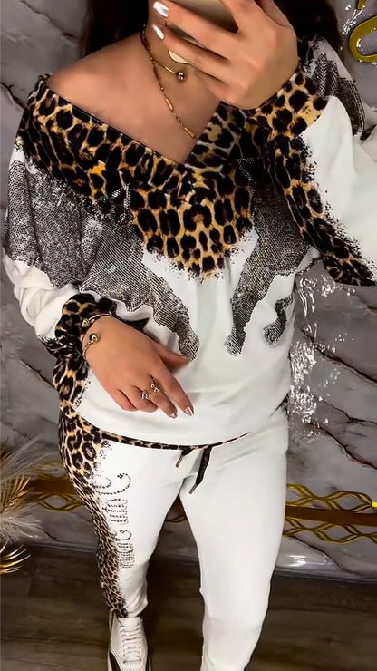 V-neck leopard print suit - MYSTERYBOXS