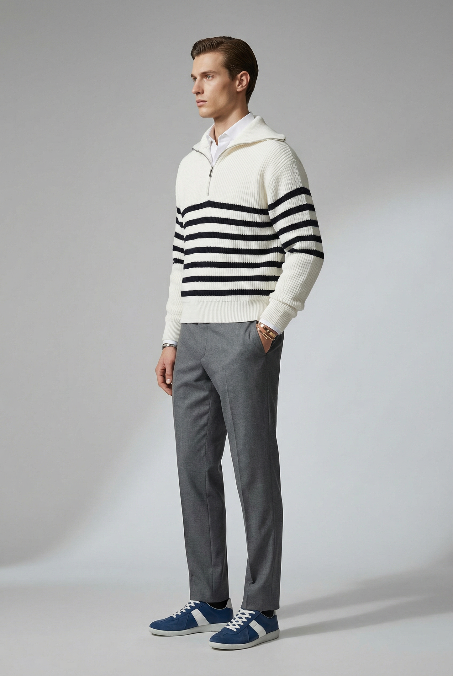 Striped Zip Up Sweater - MYSTERYBOXS