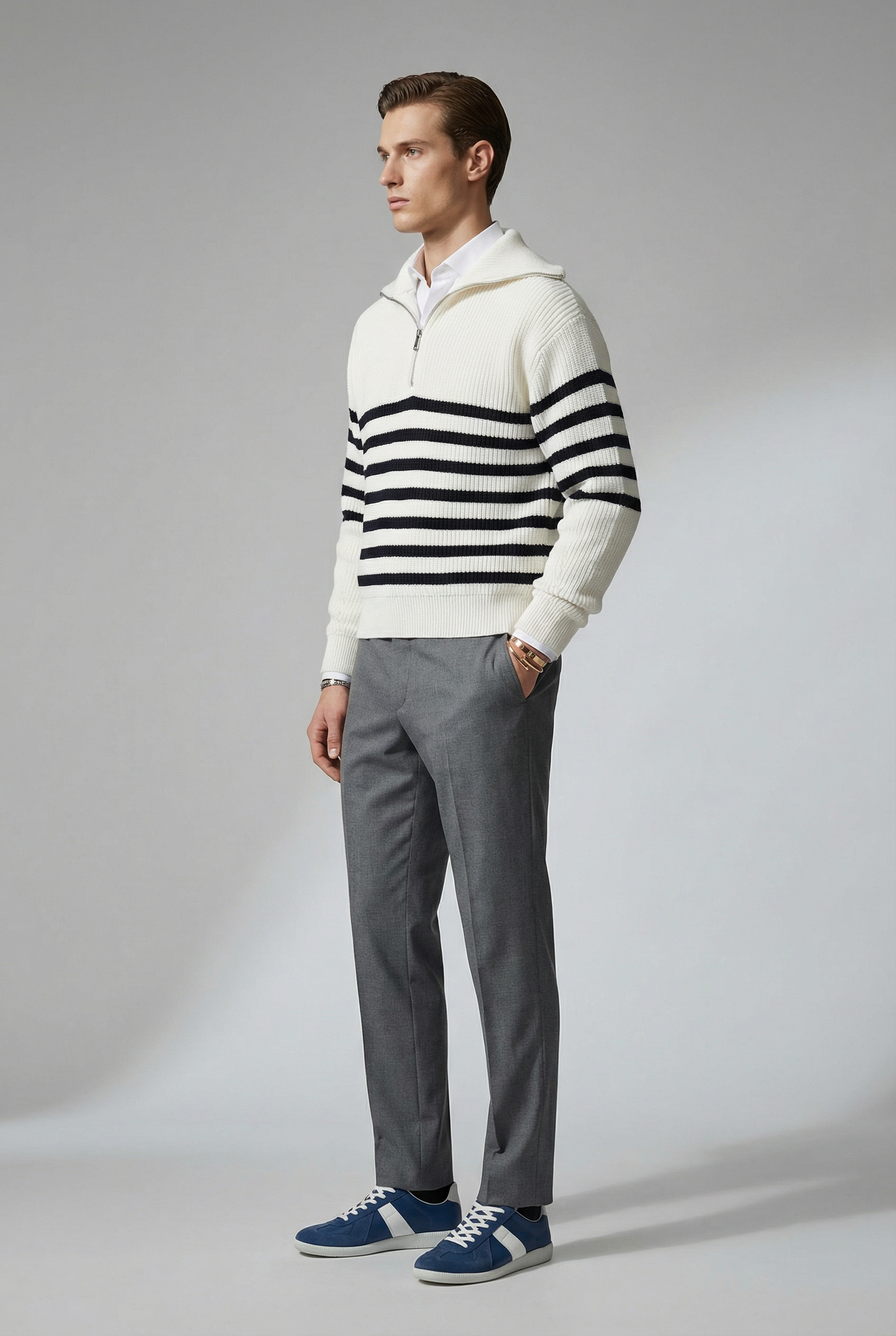 Striped Zip Up Sweater - MYSTERYBOXS