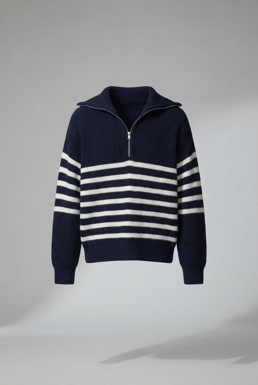 Striped Zip Up Sweater - MYSTERYBOXS