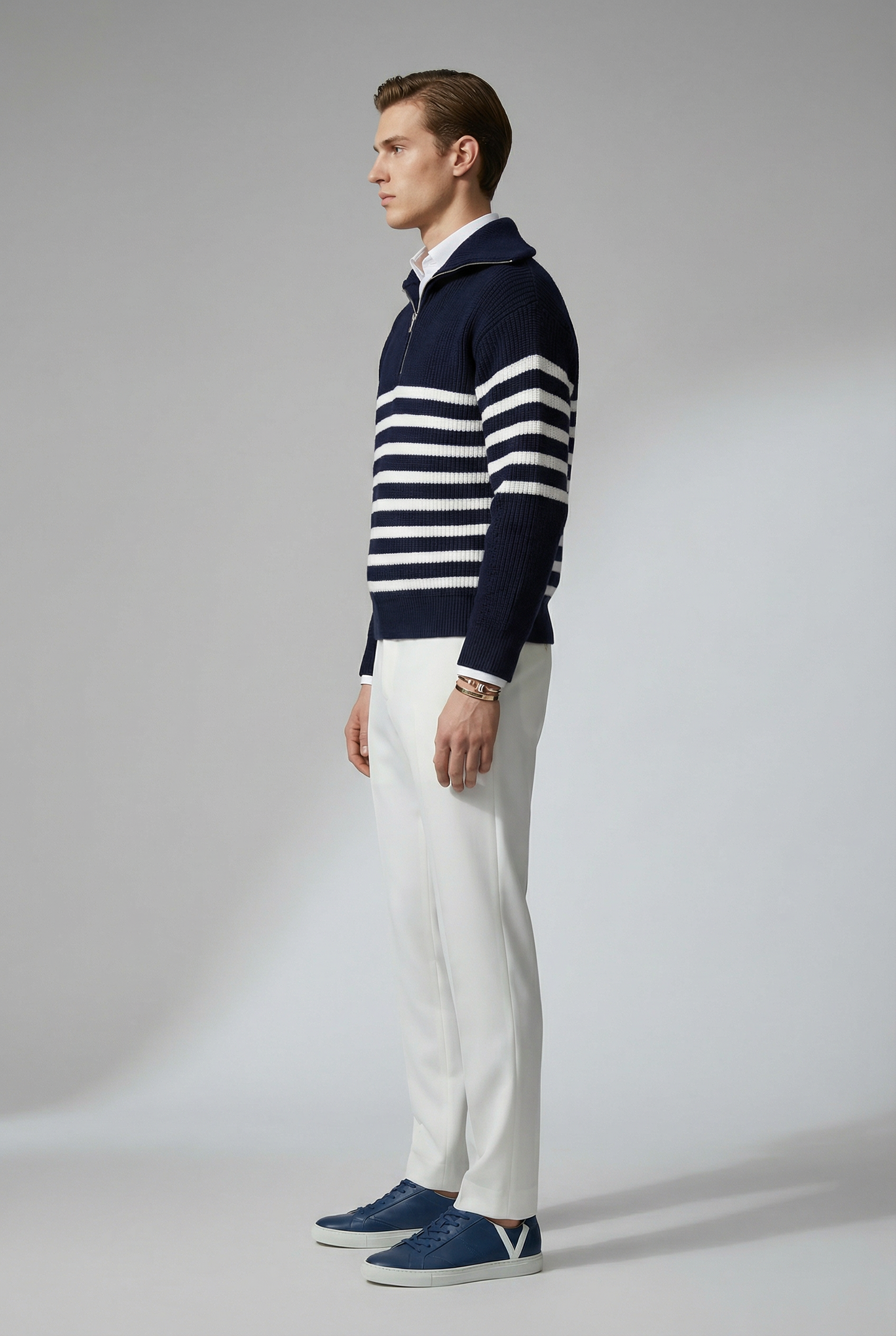 Striped Zip Up Sweater - MYSTERYBOXS