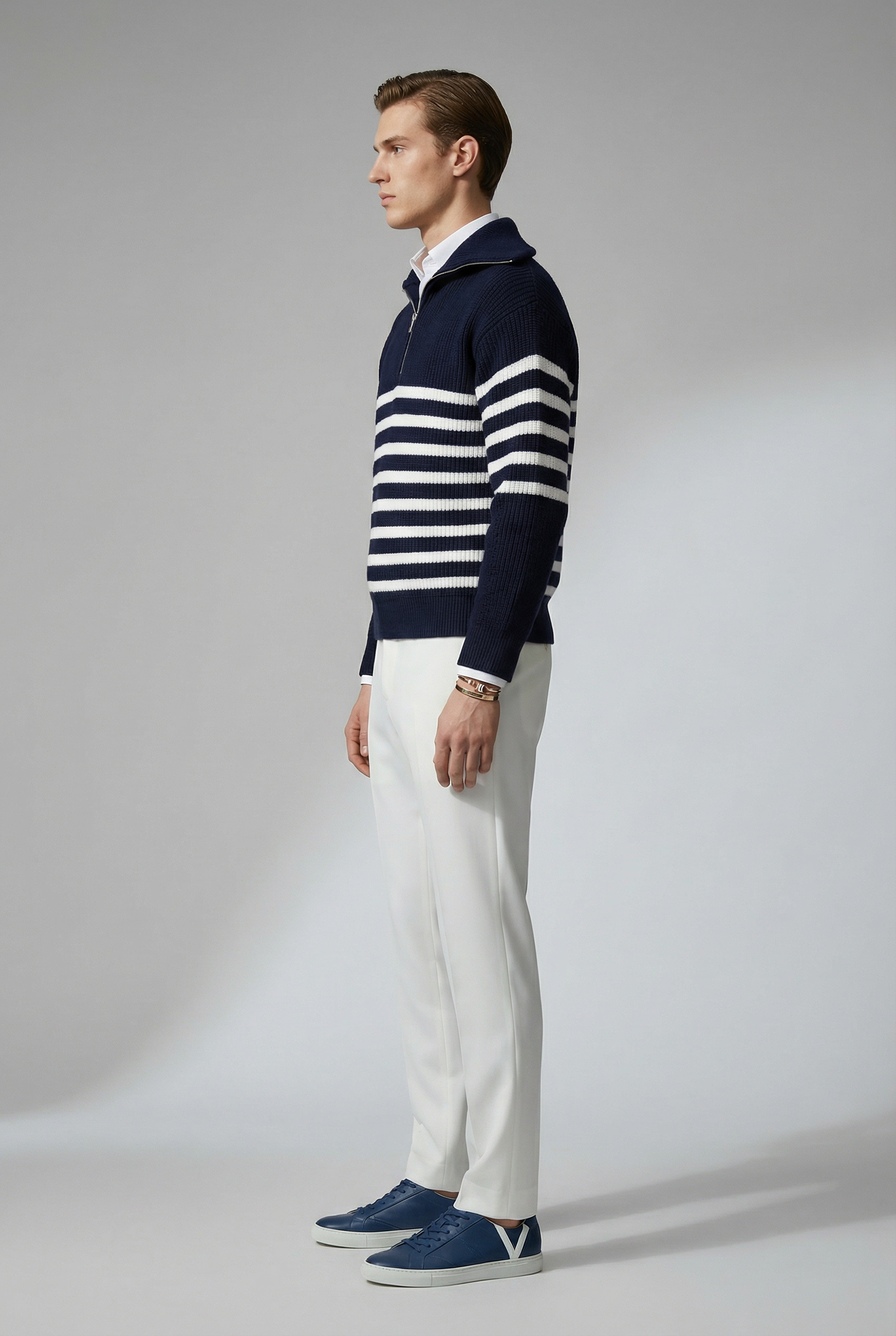 Striped Zip Up Sweater - MYSTERYBOXS