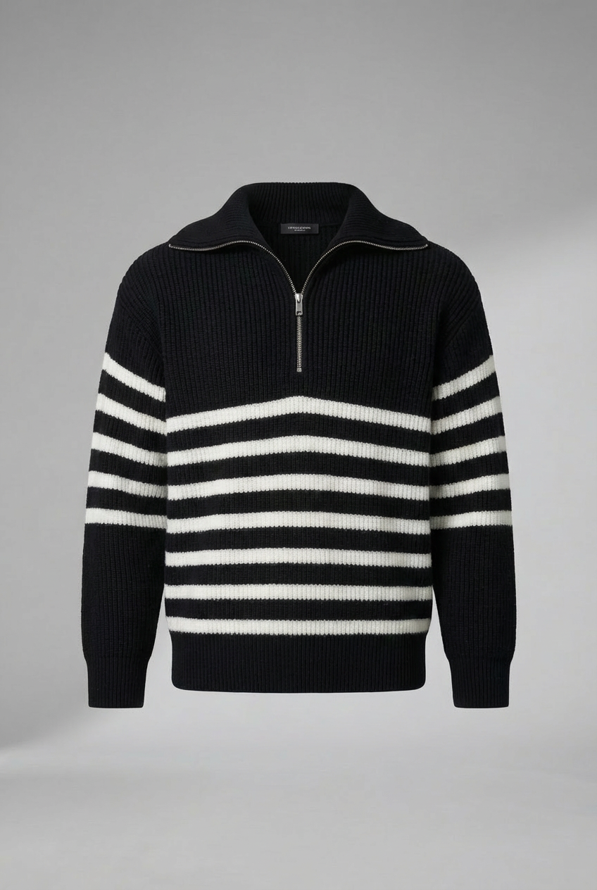 Striped Zip Up Sweater - MYSTERYBOXS