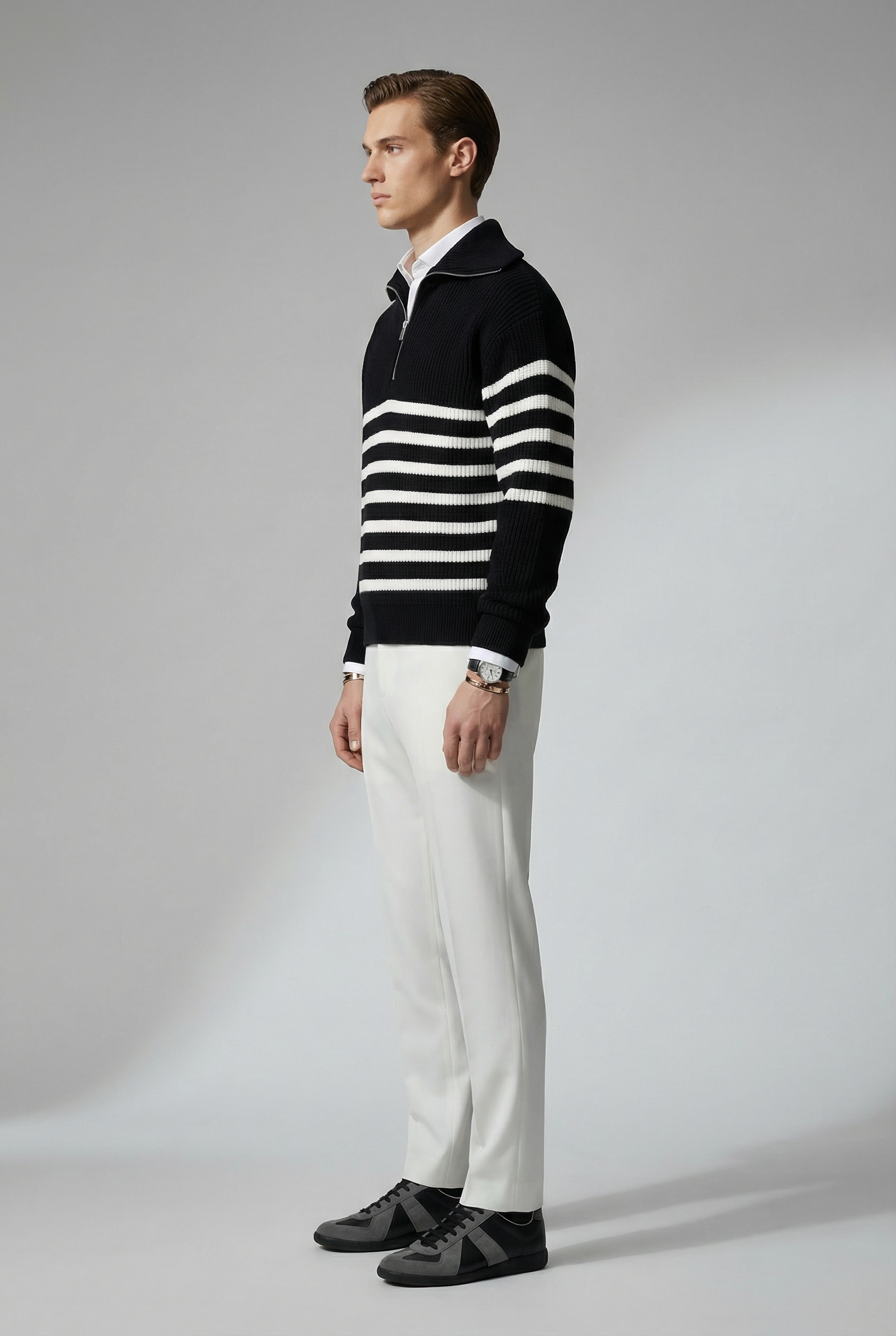 Striped Zip Up Sweater - MYSTERYBOXS