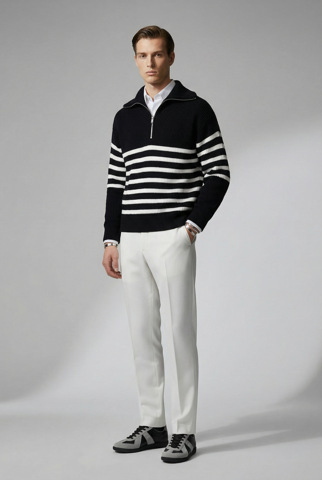 Striped Zip Up Sweater - MYSTERYBOXS