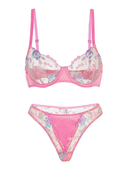 Pink Petals Embroidered Lingerie Set - MYSTERYBOXS