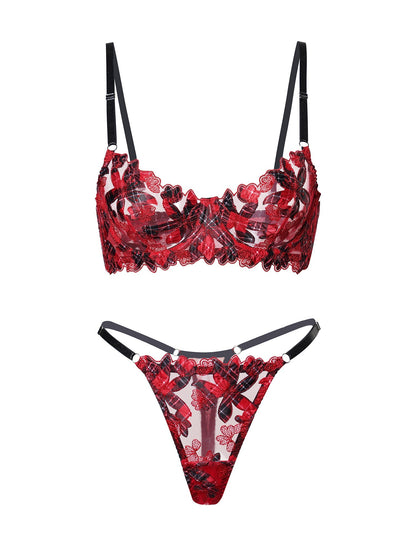Red Tartan Flower Lingerie Set - MYSTERYBOXS