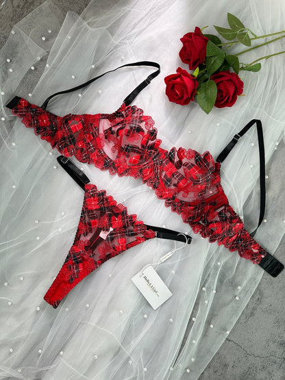 Red Tartan Flower Lingerie Set - MYSTERYBOXS