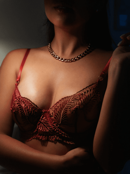 Wine Red Elegant Essence Embroidery Lingerie Set - MYSTERYBOXS