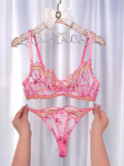 Pink Fancy Embroidery Lingerie Set - MYSTERYBOXS