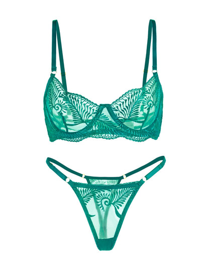 Green Elegant Essence Embroidery Lingerie Set - MYSTERYBOXS