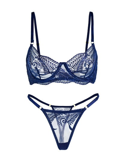 Blue  Elegant Essence Embroidery Lingerie Set - MYSTERYBOXS