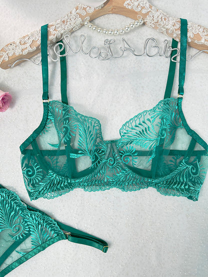 Green Elegant Essence Embroidery Lingerie Set - MYSTERYBOXS
