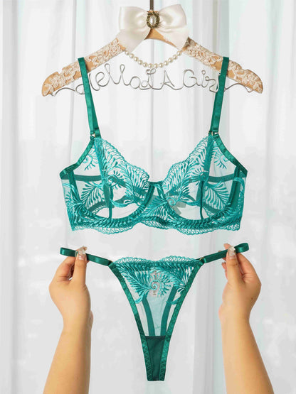 Green Elegant Essence Embroidery Lingerie Set - MYSTERYBOXS
