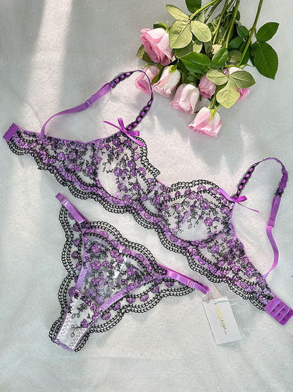 Purple Blossom Delights Embroidery Lingerie Set - MYSTERYBOXS